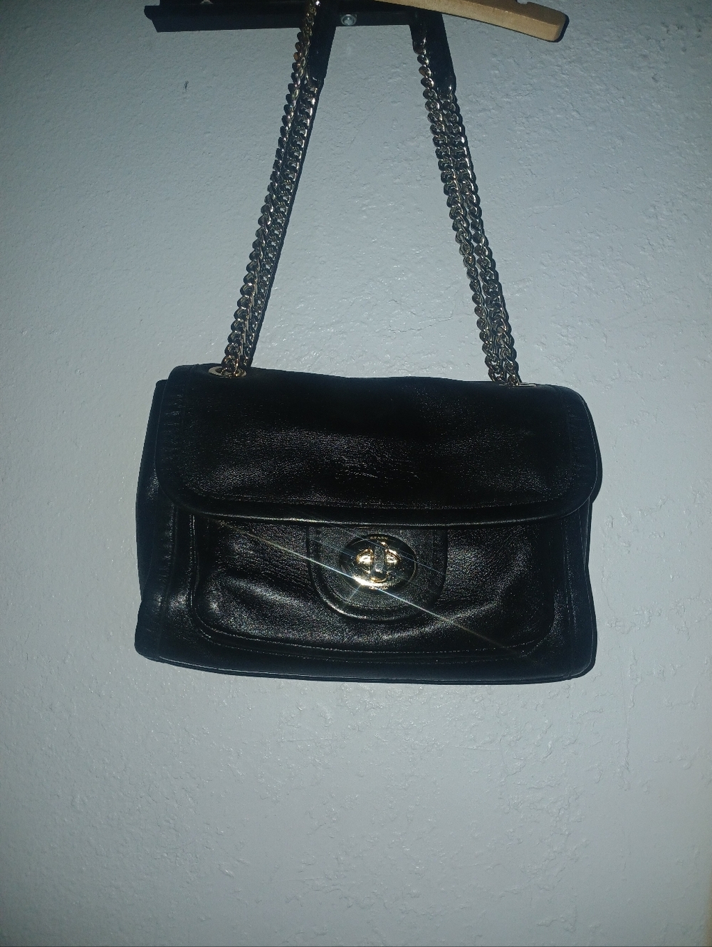 Coach Black Leather Shoulder Bag with Gold Chain Strap